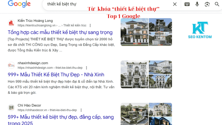 từ khóa thiết kế biệt thự top 1 google