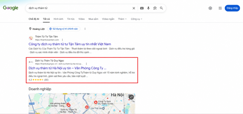 Seo web dịch vụ thám tử duy ngọc